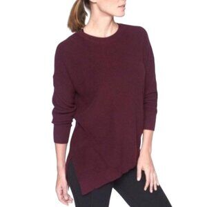 Athleta Rest Day Crew Neck Sweater Cotton Silk Burgundy Purple Asymmetrical S